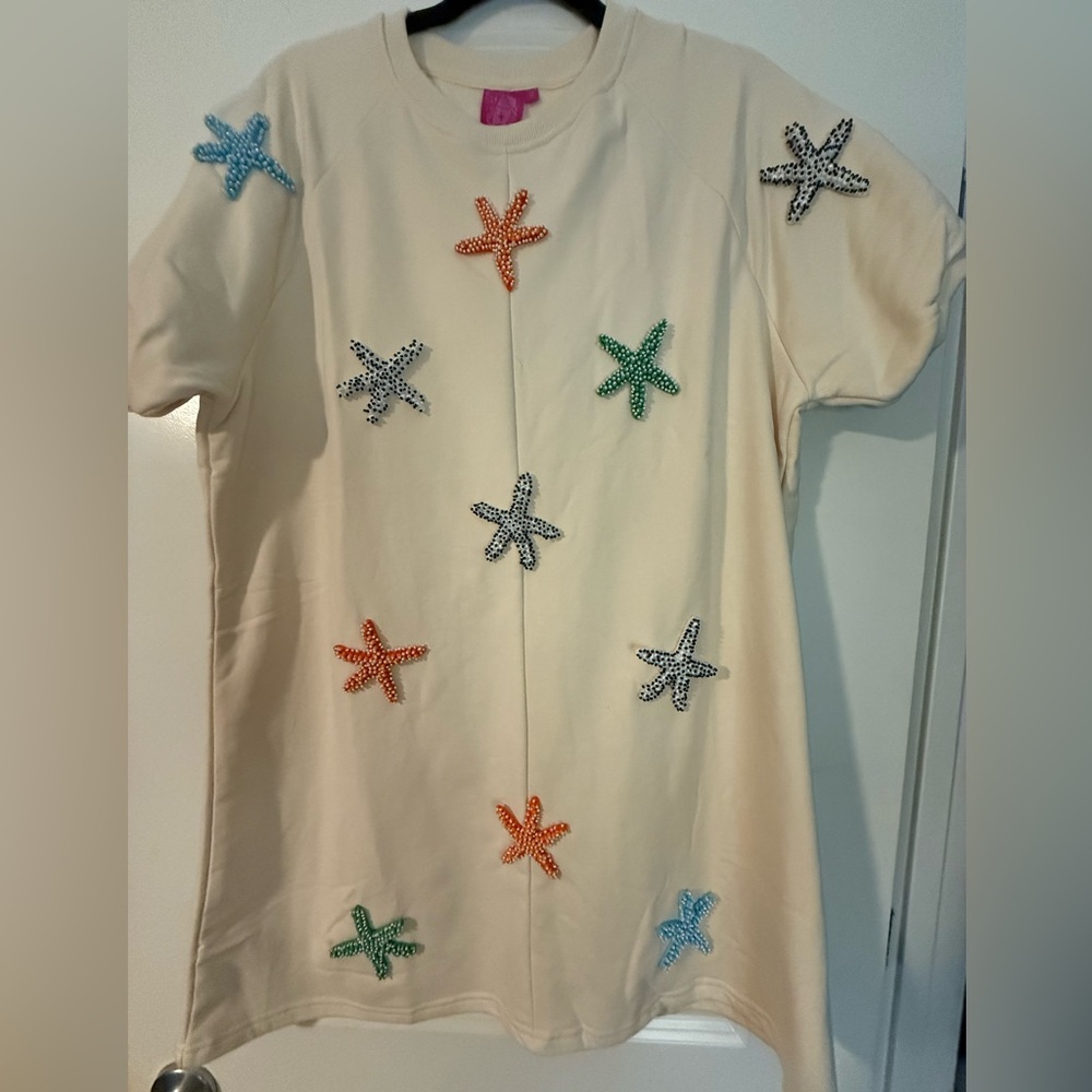 Queen of Sparkles Cream Dress with Starfish Embellishments